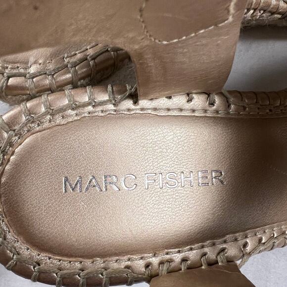 Marc Fisher Sakae Leather Wedge Slingback Espadrille Sandals Soft Gold Size 9W - Picture 4 of 9